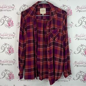 Casa cabana button up plaid picnic red pink Purple Plaid Button-Up Shirt